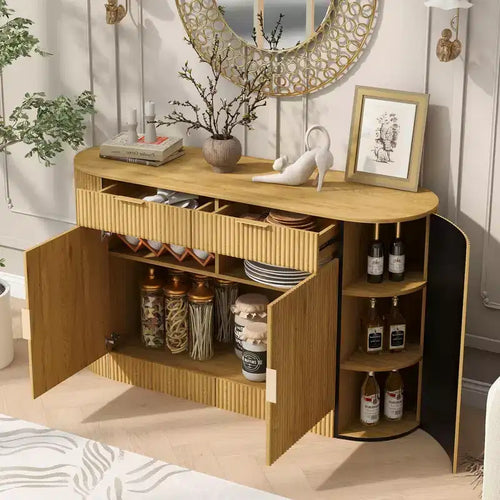 55.1Armoire de rangement, Buffet moderne, Deux portes et tiroirs, Poignées en aluminium, 3 étagères, pour salon/chambre/salle à manger