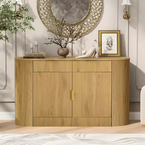 55.1Storage Cabinet, Modern Sideboard, Double Doors & Drawers, Aluminum Handles, 3 Shelves, for Living Room/Bedroom/Dining Room