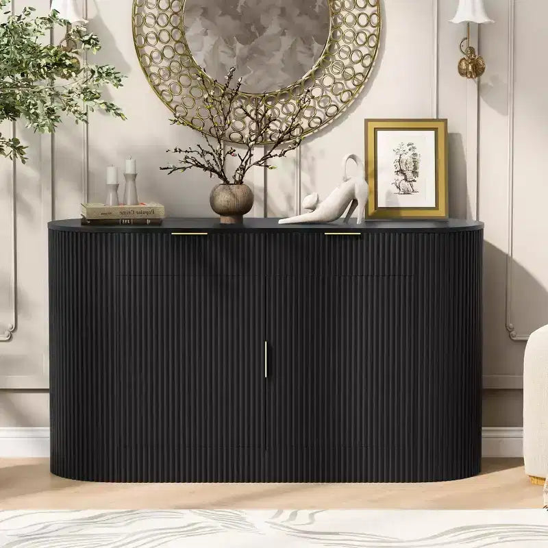 55.1Armoire de rangement, Buffet moderne, Deux portes et tiroirs, Poignées en aluminium, 3 étagères, pour salon/chambre/salle à manger