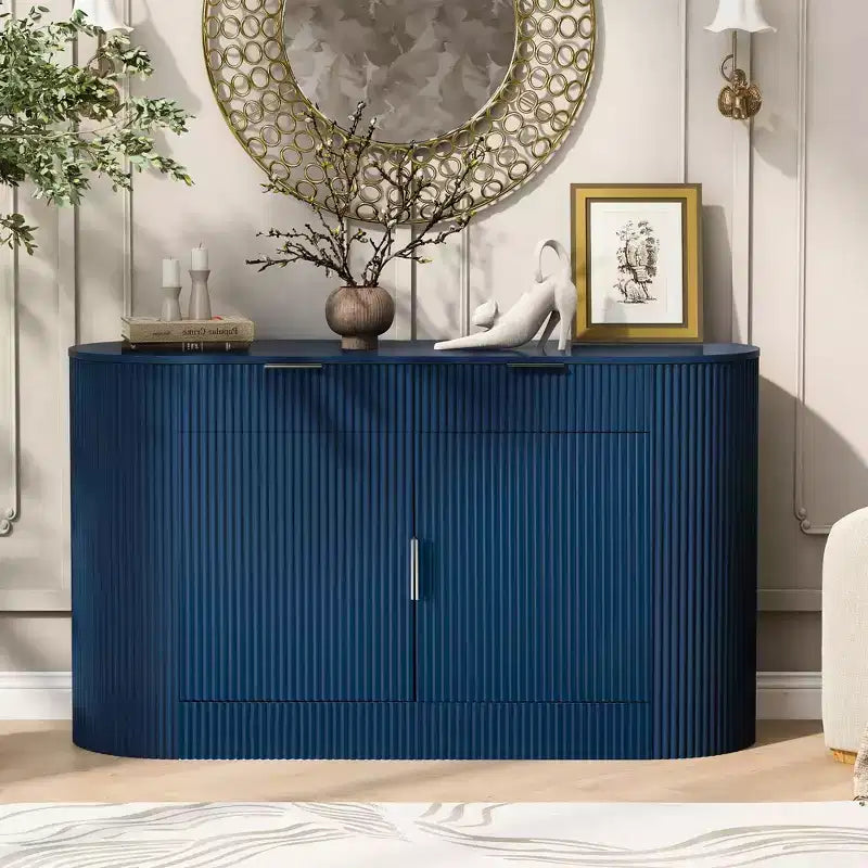 55.1Armoire de rangement, Buffet moderne, Deux portes et tiroirs, Poignées en aluminium, 3 étagères, pour salon/chambre/salle à manger