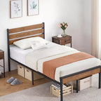 Twin Bed Frame with Wooden Headboard, Metal Slats, and Underbed Storage  Platform Bed Frame, No Box Spring Required, Sturdy Support for Bedroom
