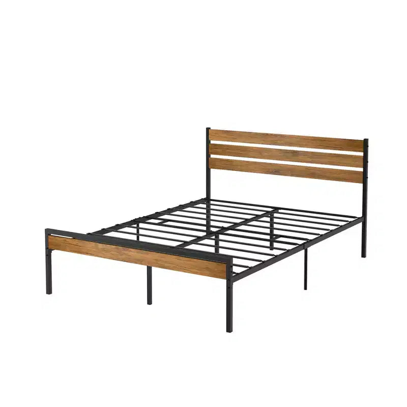 Cadre de lit double avec tête de lit en bois, lattes métalliques et rangement sous le lit. Cadre de lit plateforme, pas besoin de sommier, support robuste pour chambre à coucher.