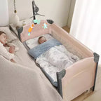 JOYMOR Lit bébé cododo 3 en 1, Cododo avec matelas et drap, Convertible en berceau, Parc, Lit bébé de voyage pliable