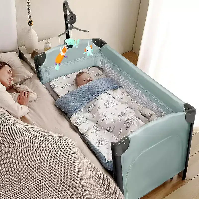 JOYMOR 3 in 1 Baby Bedside Bassinet, Bedside Sleeper with Mattress and Sheet, Convert to Bassinet, Playpen, Foldable Travel Baby Bed