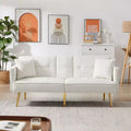 TUYOHW 69.2 Inch Velvet Futon Sofa Bed with 2 Hidden Cup Holders and 2 Pillows for Living Room,Office,Apartment,White