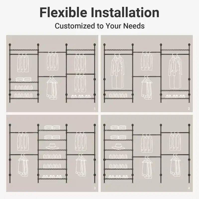 Portant mural Timate F3 Plus, portant à vêtements industriel avec tuyau, portant à vêtements robuste avec étagères et tringles extensibles