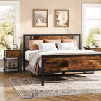 Lot de 2 tables de chevet industrielles avec tiroir et étagère, tables d'appoint à cadre métallique avec plateau en bois, tables d'appoint peu encombrantes pour salon, chambre à coucher