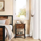 Lot de 2 tables de chevet industrielles avec tiroir et étagère, tables d'appoint à cadre métallique avec plateau en bois, tables d'appoint peu encombrantes pour salon, chambre à coucher
