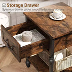 Lot de 2 tables de chevet industrielles avec tiroir et étagère, tables d'appoint à cadre métallique avec plateau en bois, tables d'appoint peu encombrantes pour salon, chambre à coucher