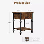 Lot de 2 tables de chevet industrielles avec tiroir et étagère, tables d'appoint à cadre métallique avec plateau en bois, tables d'appoint peu encombrantes pour salon, chambre à coucher