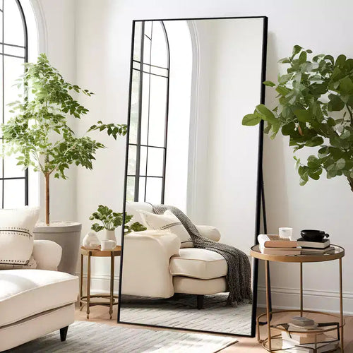 71 x 31 Black Rectangular Full Length Floor Mirror with Stand