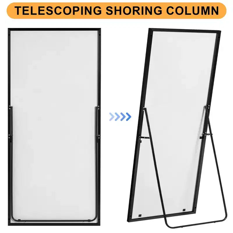 Miroir Rectangulaire Mural ou sur Pied Noir 71 x 31 po avec Support