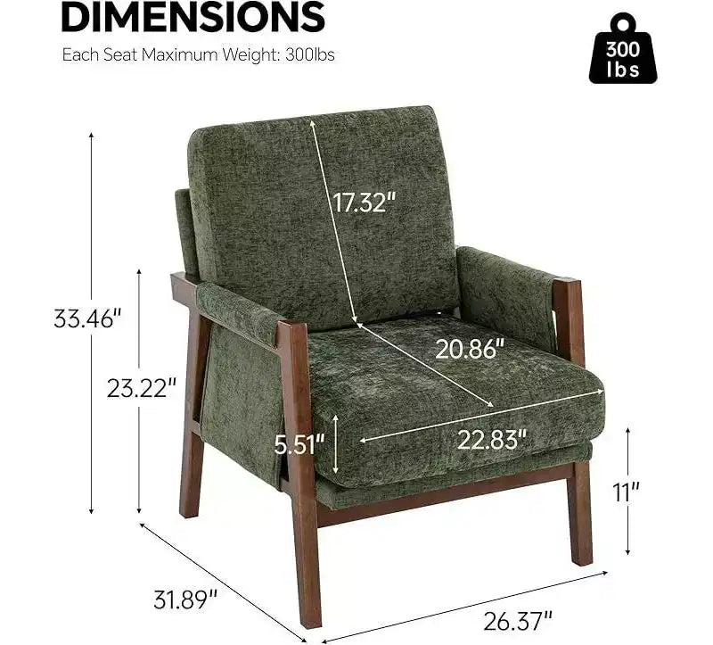 Fauteuil d'appoint moderne du milieu du siècle TUYOHW avec fauteuil de salon en bois rembourré en chenille avec accoudoir Fauteuils simples pour le salon, la chambre