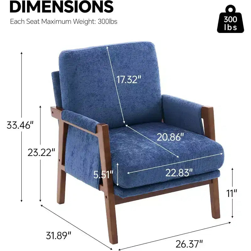 Fauteuil d'appoint moderne du milieu du siècle TUYOHW avec fauteuil de salon en bois rembourré en chenille avec accoudoir Fauteuils simples pour le salon, la chambre