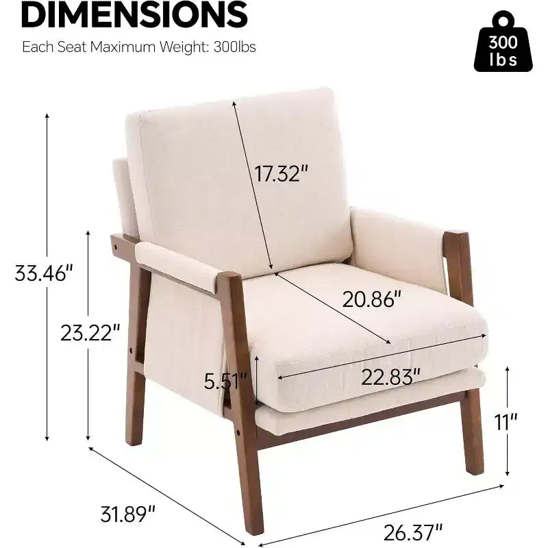 Fauteuil d'appoint moderne du milieu du siècle TUYOHW avec fauteuil de salon en bois rembourré en chenille avec accoudoir Fauteuils simples pour le salon, la chambre