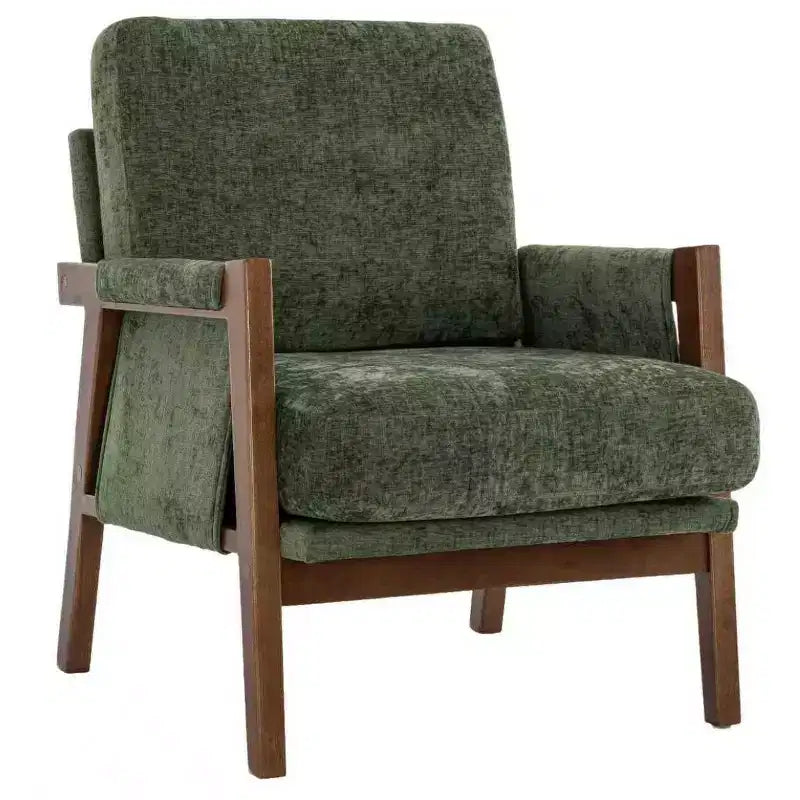 Fauteuil d'appoint moderne du milieu du siècle TUYOHW avec fauteuil de salon en bois rembourré en chenille avec accoudoir Fauteuils simples pour le salon, la chambre