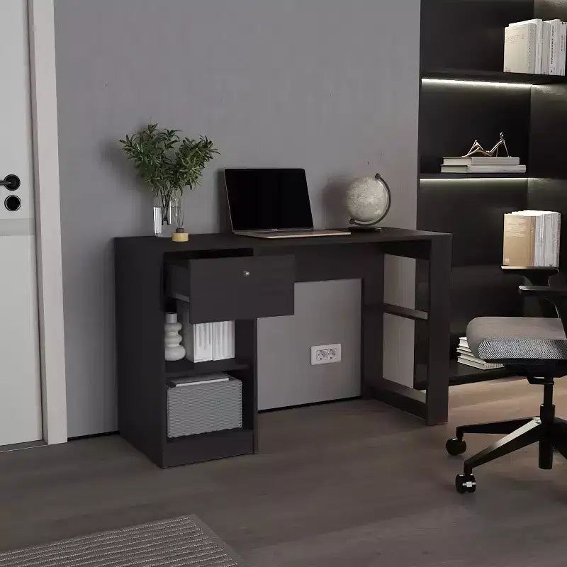 TUYOHW 47 Bureau en bois, bureau à domicile avec un tiroir, quatre étagères, grand espace pour les jambes, bureau d'ordinateur moderne pour l'étude, le bureau, la salle de jeux