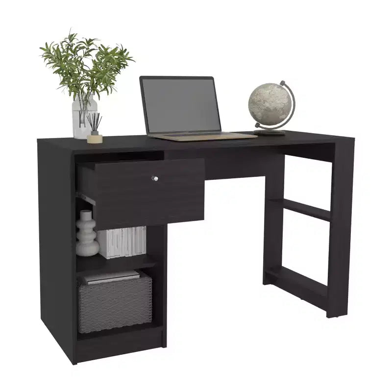 TUYOHW 47 Bureau en bois, bureau à domicile avec un tiroir, quatre étagères, grand espace pour les jambes, bureau d'ordinateur moderne pour l'étude, le bureau, la salle de jeux