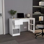 TUYOHW 47 Bureau en bois, bureau à domicile avec un tiroir, quatre étagères, grand espace pour les jambes, bureau d'ordinateur moderne pour l'étude, le bureau, la salle de jeux