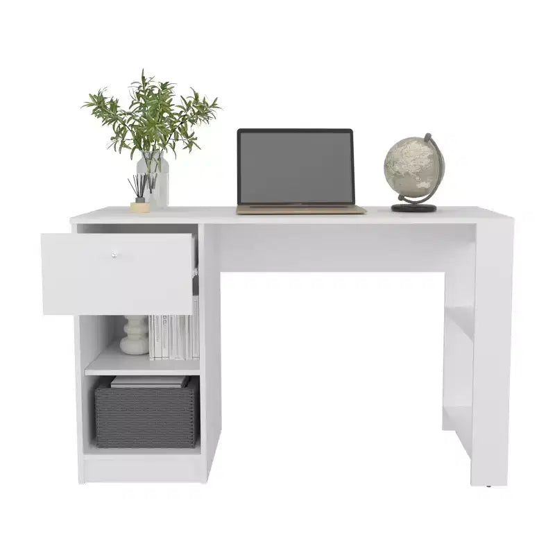 TUYOHW 47 Bureau en bois, bureau à domicile avec un tiroir, quatre étagères, grand espace pour les jambes, bureau d'ordinateur moderne pour l'étude, le bureau, la salle de jeux