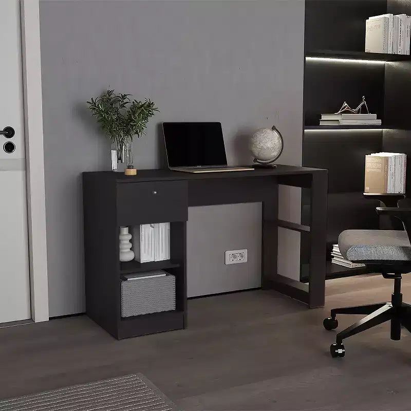 TUYOHW 47 Bureau en bois, bureau à domicile avec un tiroir, quatre étagères, grand espace pour les jambes, bureau d'ordinateur moderne pour l'étude, le bureau, la salle de jeux