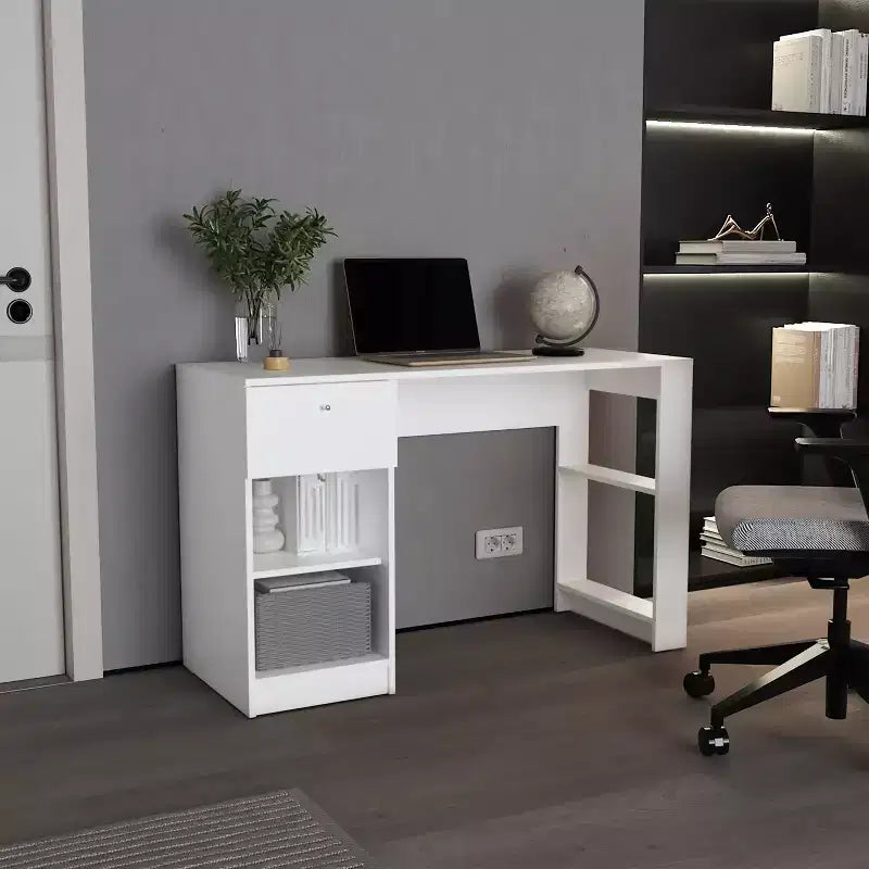 TUYOHW 47 Wooden Writing Desk,Home Office Desk with One Drawer,Four Shelves,Ample Legroom,Modern Computer Desk for Study,Office,Gaming Room