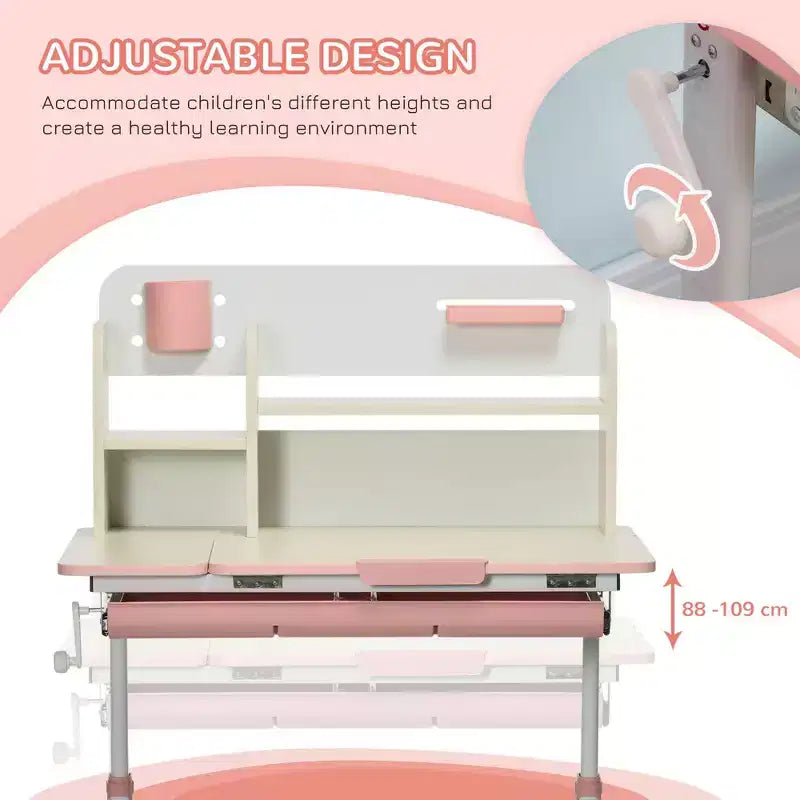 TUYOHW Bureau en bois pour enfants, bureau d'écriture pour enfants avec hauteur réglable et plateau inclinable, étagère de rangement et tiroir, table scolaire pour étudiants de 3 à 12 ans