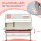 TUYOHW Bureau en bois pour enfants, bureau d'écriture pour enfants avec hauteur réglable et plateau inclinable, étagère de rangement et tiroir, table scolaire pour étudiants de 3 à 12 ans