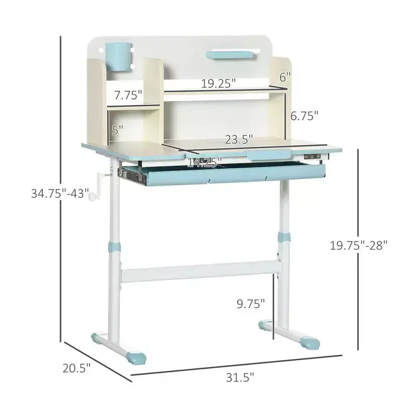 TUYOHW Bureau en bois pour enfants, bureau d'écriture pour enfants avec hauteur réglable et plateau inclinable, étagère de rangement et tiroir, table scolaire pour étudiants de 3 à 12 ans
