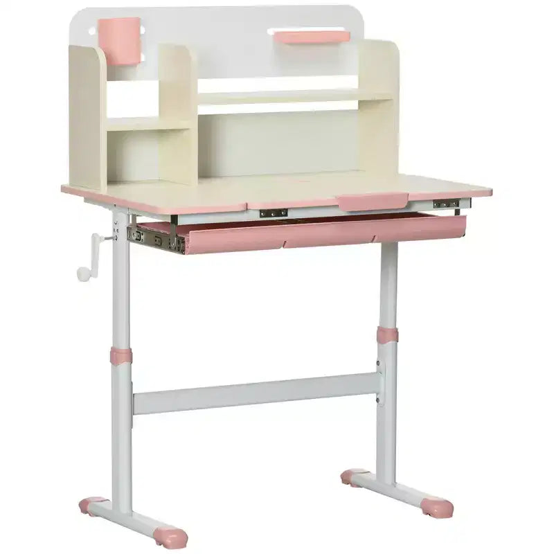 TUYOHW Bureau en bois pour enfants, bureau d'écriture pour enfants avec hauteur réglable et plateau inclinable, étagère de rangement et tiroir, table scolaire pour étudiants de 3 à 12 ans