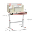 TUYOHW Bureau en bois pour enfants, bureau d'écriture pour enfants avec hauteur réglable et plateau inclinable, étagère de rangement et tiroir, table scolaire pour étudiants de 3 à 12 ans