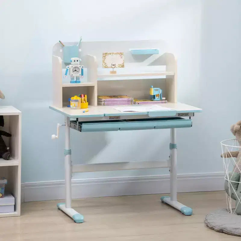 TUYOHW Bureau en bois pour enfants, bureau d'écriture pour enfants avec hauteur réglable et plateau inclinable, étagère de rangement et tiroir, table scolaire pour étudiants de 3 à 12 ans