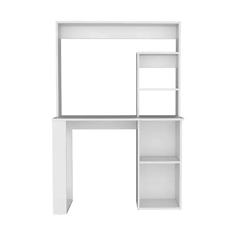 TUYOHW 38.8 Bureau d'ordinateur, bureau avec huche et 5 étagères de rangement, grand plateau de travail, poste de travail moderne pour ordinateur portable, bureau, chambre à coucher, étude