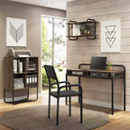 Bureau d'écriture moderne et classique TUYOHW, bureau en bois avec 2 étagères ouvertes, plateau en noyer, cadre en acier noir, bureau d'ordinateur industriel pour le bureau à domicile