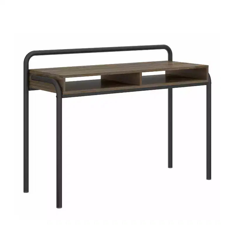 Bureau d'écriture moderne et classique TUYOHW, bureau en bois avec 2 étagères ouvertes, plateau en noyer, cadre en acier noir, bureau d'ordinateur industriel pour le bureau à domicile