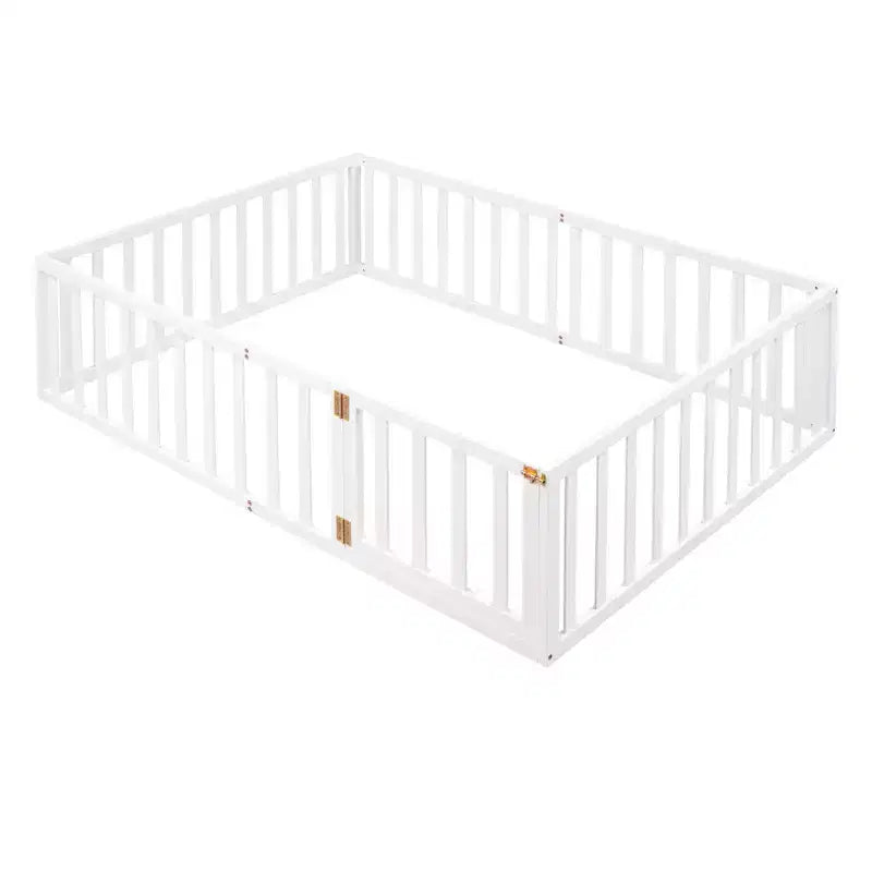 Cadre de lit en bois pleine grandeur Luxystar avec clôture et porte