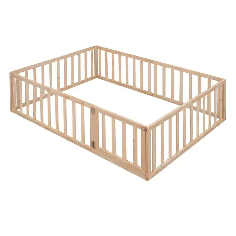 Cadre de lit en bois pleine grandeur Luxystar avec clôture et porte