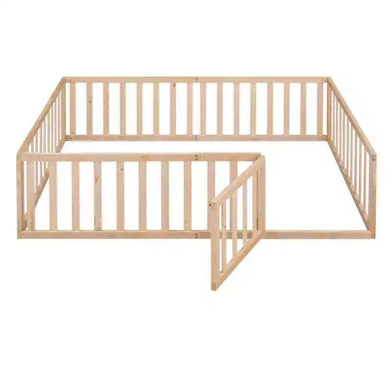 Cadre de lit en bois pleine grandeur Luxystar avec clôture et porte