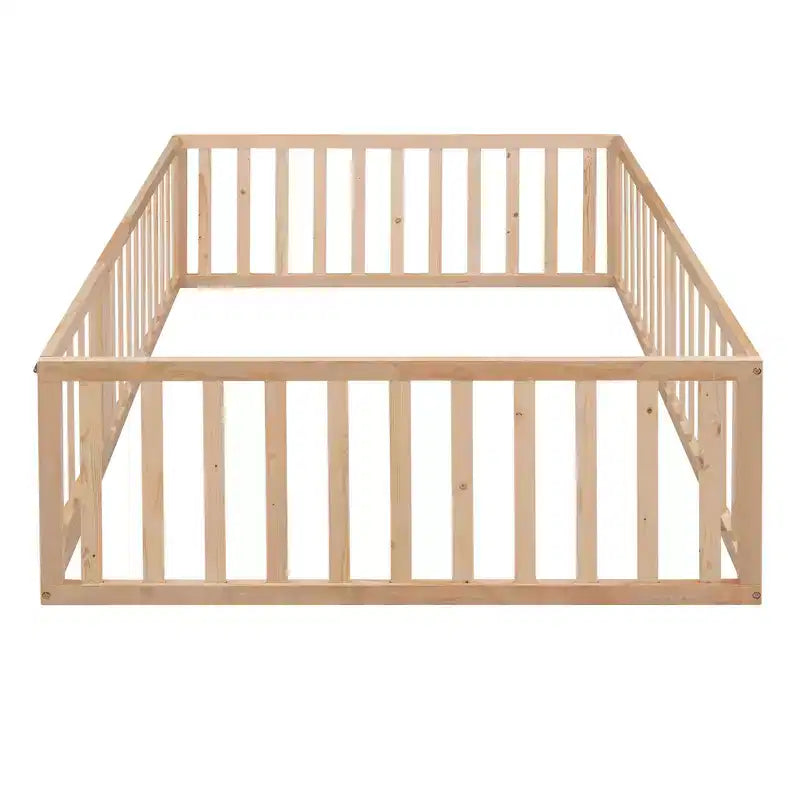Cadre de lit en bois pleine grandeur Luxystar avec clôture et porte