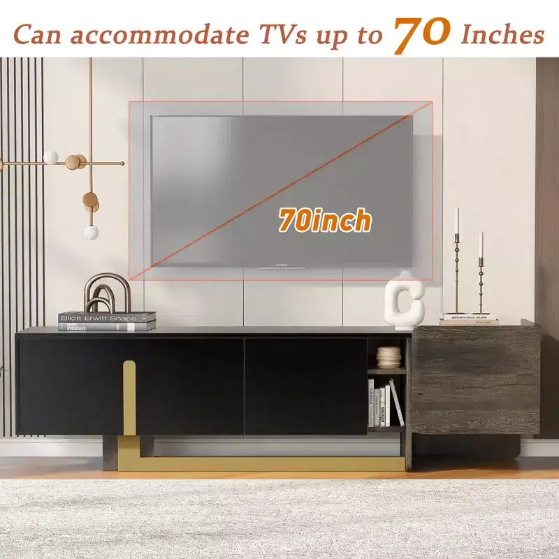 Meuble TV moderne JVNOXK de 170 cm avec 1 tiroir et 2 armoires, étagères réglables, convient aux téléviseurs de 70 pouces et moins pour les salons, Noir
