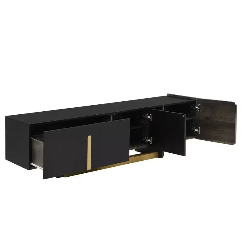 Meuble TV moderne JVNOXK de 170 cm avec 1 tiroir et 2 armoires, étagères réglables, convient aux téléviseurs de 70 pouces et moins pour les salons, Noir