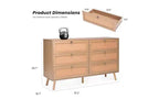 JVNOXK Coiffeuse double en rotin de 51 pouces avec six tiroirs, commode à cinq tiroirs, commode de style moderne, panneau arrière fixe, finition ton bois