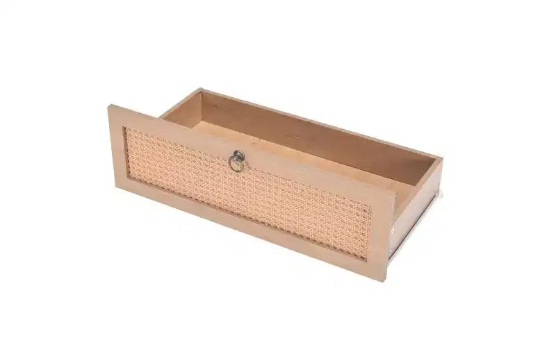 JVNOXK Coiffeuse double en rotin de 51 pouces avec six tiroirs, commode à cinq tiroirs, commode de style moderne, panneau arrière fixe, finition ton bois