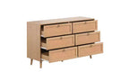 JVNOXK Coiffeuse double en rotin de 51 pouces avec six tiroirs, commode à cinq tiroirs, commode de style moderne, panneau arrière fixe, finition ton bois