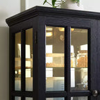 VIYET 69 Bibliothèque/Vitrine Antique - MDF Noir+Verre, 4 Portes, Étagères Réglables, Ampoule E26