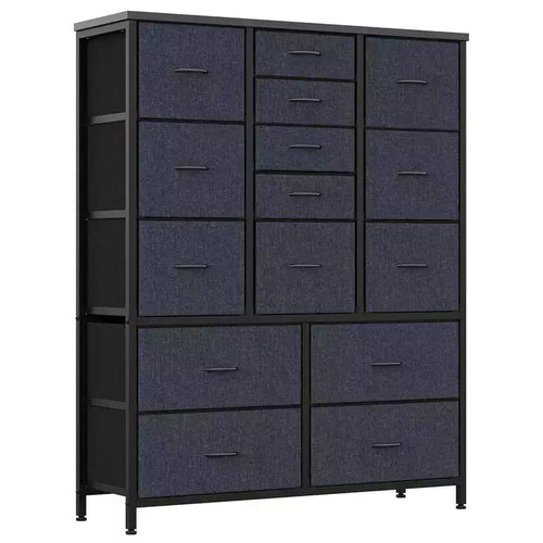 48 H Tall Dresser with 15 Drawers, Fabric Storage Dresser with Metal Frame, Wood Top, Storage Cabinet for Bedroom, Closet, Hallway