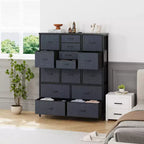 Commode haute de 122 cm avec 15 tiroirs, commode de rangement en tissu avec cadre en métal, plateau en bois, meuble de rangement pour chambre, placard, couloir