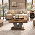 Table basse carrée Lantine, Table basse en bois pour salon, Table d'appoint moderne 80 cm, Marron rustique et noir