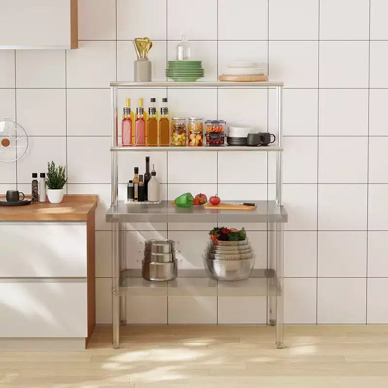 Doubles étagères supérieures en acier inoxydable, 48x12 pouces, étagères supérieures commerciales avec étagère inférieure réglable, résistantes à la rouille, pour table de préparation et établi