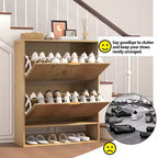 Meuble à chaussures fin et cannelé avec 2 tiroirs basculants et étagère inférieure, organiseur de rangement caché pour entrée, couloir et placard - Étagère à chaussures autoportante